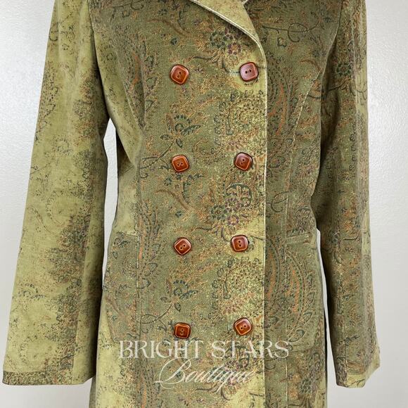 Rare Green Paisley Corduroy Coat ASO Sookie Gilmore Girls Bohemian Fall Vintage - Picture 8 of 11
